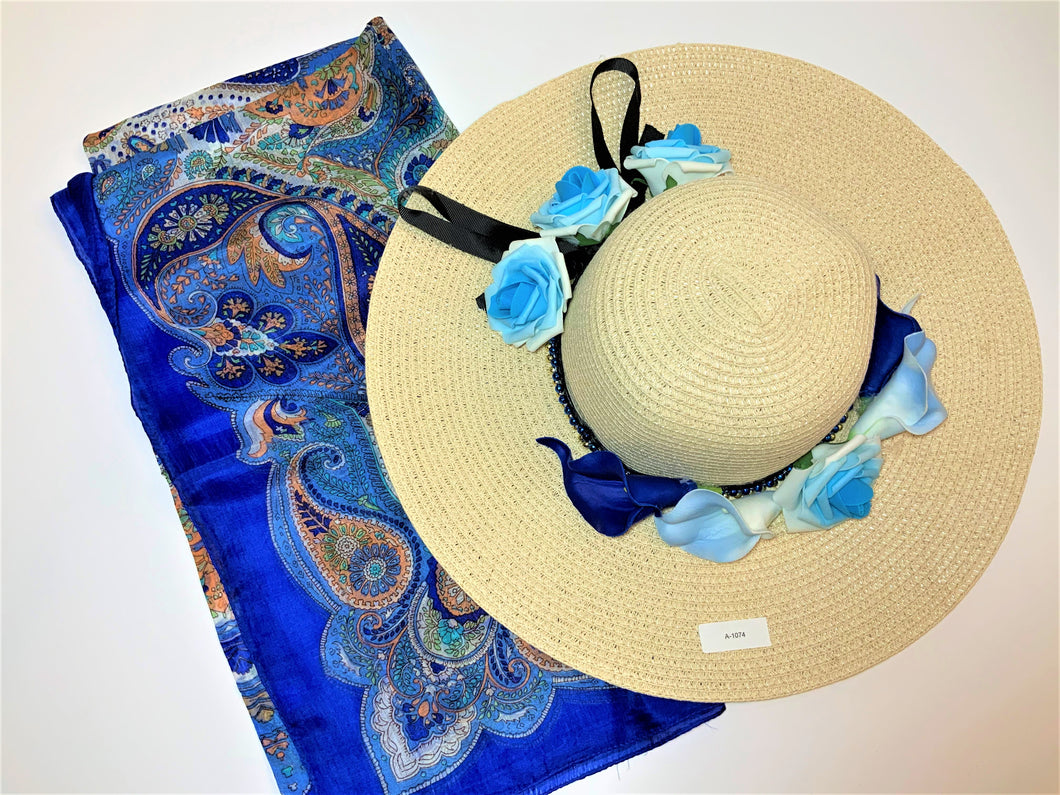 Bella White Blue Hat & Pashmina